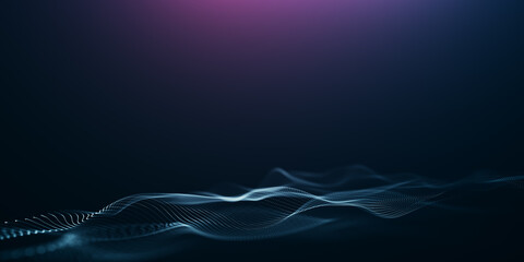 Creative motion waving dots texture with glowing defocused particles. Technology digital wave background concept. Cyber or technology background.