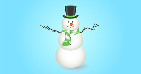 Composition of christmas snowman on blue background