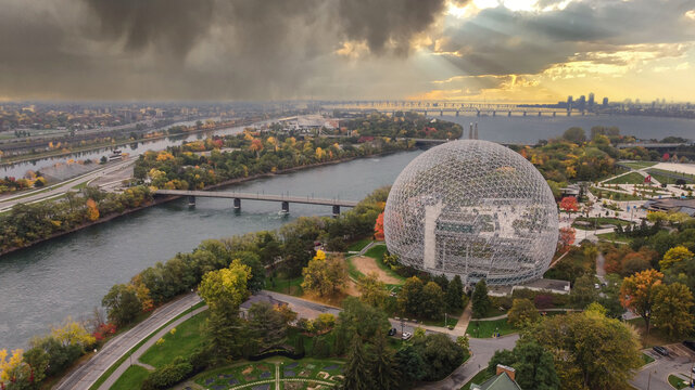 Montreal, Canada  Aerial view of Biosphere 10-17-2021