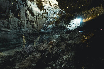 Dark, colorfulTextures of the walls in a lava tube of Canaria island