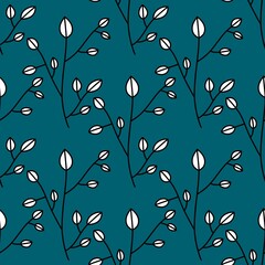 Seamless pattern with flower on blue background for textiles 