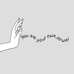 Vintage Gold and Black Mystic Hand with lettering you are your own power illustration