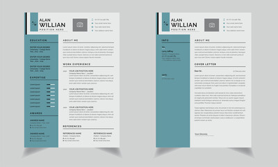 Minimalist CV OR Resume templates layout Cadet Blue