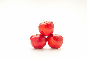 Close-up of ripe red cherry isolated on white background. High vitamin C and antioxidant fruits. Concept of healthy fruits