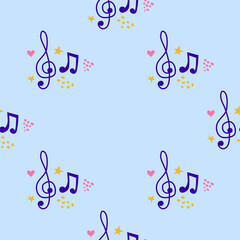 Abstract music notes seamless pattern background. musical illustration melody decoration