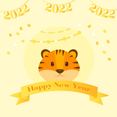 This is a card for the new year with a tiger on a light background.
