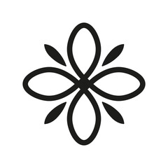 Flower-shaped icon, design element, logo concept for your brand, black outline isolated on white background, vector illustration