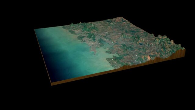 Mumbai terrain map 3D render 360 degrees loop animation