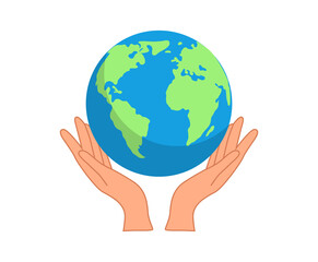 hands close the planet from pollution, save the planet, a small process of a plant, Earth Day concept