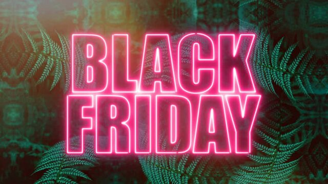 Pink Black friday sign and countdown timer against jungle pattern background
