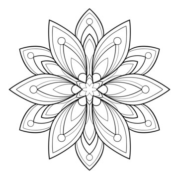 Simple decorative mandala with floral patterns on a white isolated background. For coloring book.