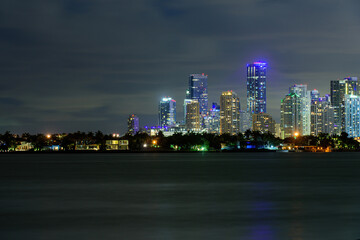 Fototapeta na wymiar Miami business district, lights and reflections of the city lights. Miami downtown.