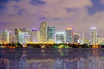Fototapeta na wymiar Miami night downtown, city Florida. Miami, Florida, USA downtown cityscape.