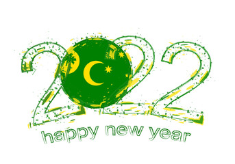 Happy New 2022 Year with flag of Cocos Islands.