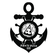pizza logo with ship anchor and rudder or pirate pizza