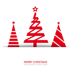 Merry Chritsmas and happy new year - decorative greeting card with Christmas trees - vector illustration on white background