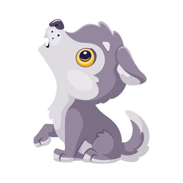 recommend clip art: Howling baby wolf. Vector flat cartoon illustration
