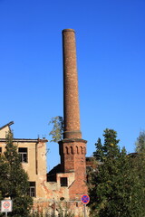 Runder, gemauerter Kamin in der Stadt Görlitz in Sachsen