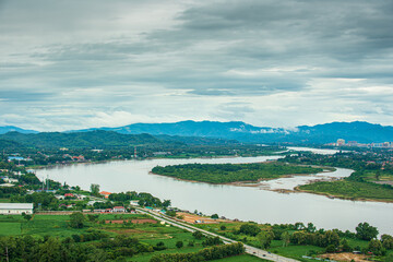 Wat Phra That Pha Ngao along with the Mekong River Chiang Saen District, Thailand Golden Triangle Viewpoint is the border of three countries, Thailand, Laos, and Myanmar.