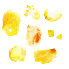 Hand drawn vector watercolor abstract background in bright yellow color