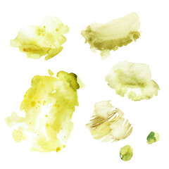 Hand drawn vector watercolor abstract background in bright light khaki green color