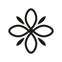 Flower-shaped icon, design element, logo concept for your brand, black outline isolated on white background, vector illustration