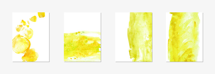 Hand drawn vector watercolor abstract background in bright yellow color with drops and stains