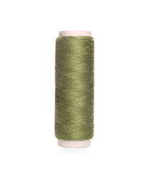 Spool of olive green sewing thread isolated on white
