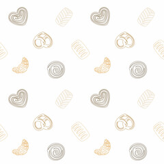 Baking pattern. A set of pastries from a bakery or pastry shop. Bakery or cafe concept. Vector illustration.