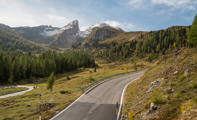 Scenic landscape of Dolomites in Italy during autumn time