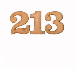 Number 213 in wood, isolated on white background