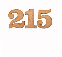 Number 215 in wood, isolated on white background