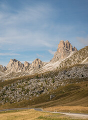 Scenic landscape of Dolomites in Italy during autumn time