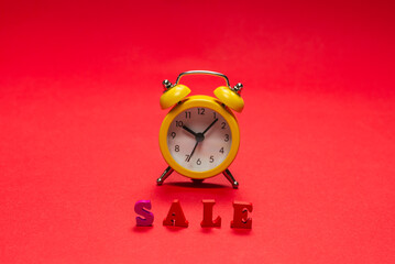 Sale text on a red bacground. Copy space.