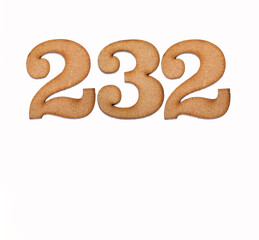 Number 232 - Piece of wood isolated on white background