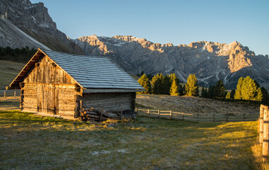 Scenic landscape of Dolomites in Italy during autumn time