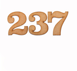 Number 237 in wood, isolated on white background