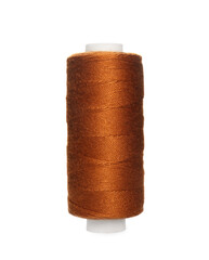 Spool of dark orange sewing thread isolated on white