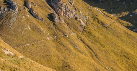 Scenic landscape of Dolomites in Italy during autumn time