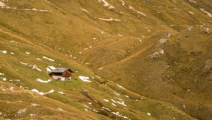 Scenic landscape of Dolomites in Italy during autumn time