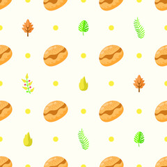 Seamless Pattern Abstract Elements Food Ban With Leaves Vector Design Style Background Illustration Texture For Prints Textiles, Clothing, Gift Wrap, Wallpaper, Pastel