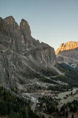 Scenic landscape of Dolomites in Italy during autumn time