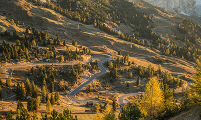 Scenic landscape of Dolomites in Italy during autumn time