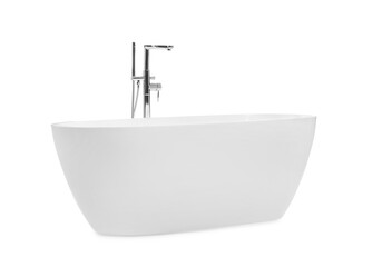 Modern clean ceramic bathtub isolated on white