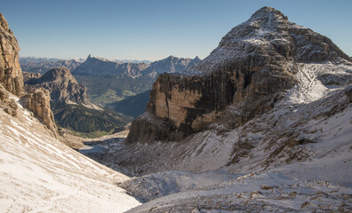 Scenic landscape of Dolomites in Italy during autumn time