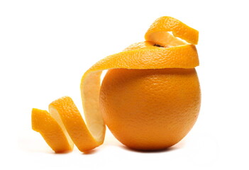 Swirly orange peel isolated on white  