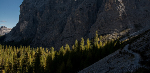 Scenic landscape of Dolomites in Italy during autumn time