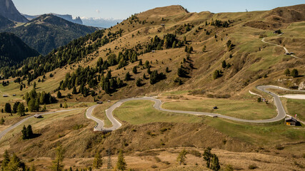 Scenic landscape of Dolomites in Italy during autumn time