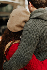 man and woman hug each other autumn clothing autumn mood