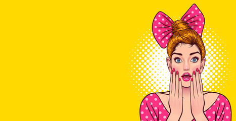 pretty woman surprised looking somthing